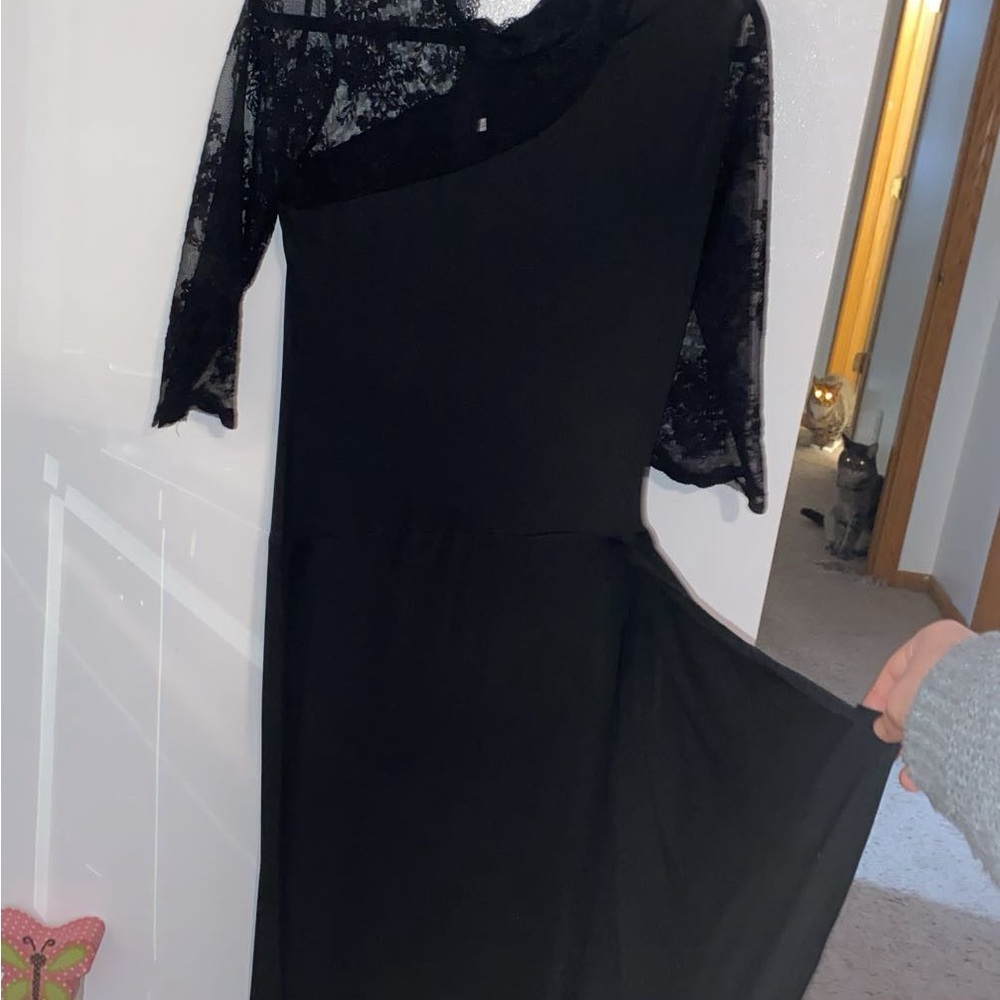 Black Asymmetrical Sheath Dress with 3/4 Sleeves for Cocktail